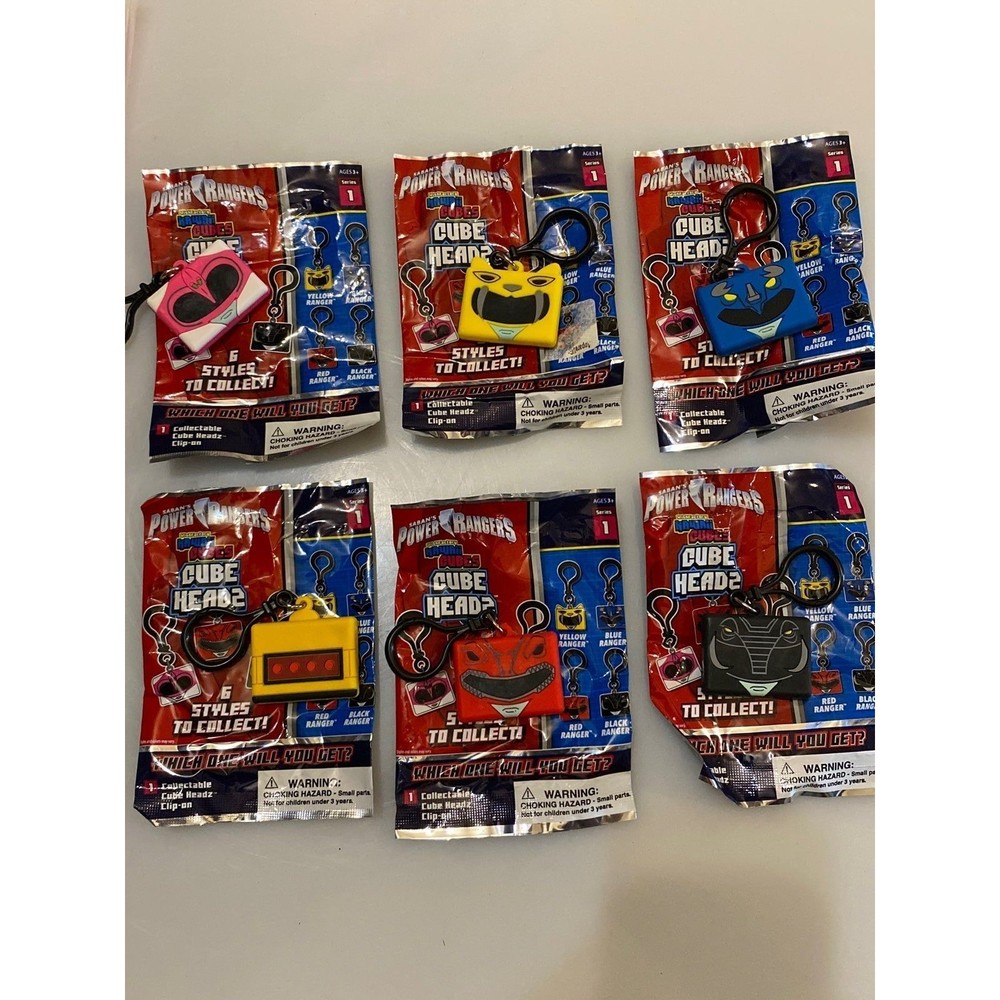 Lot of 6 Power Rangers Cube Heads Collectable Keychains